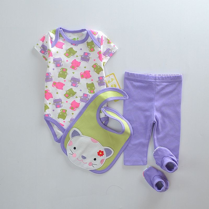 Wholesale- Baby Girls Suits Baby Gear 4pcs sets Children's Trousers Bibs Sock Rompers HOT SALE